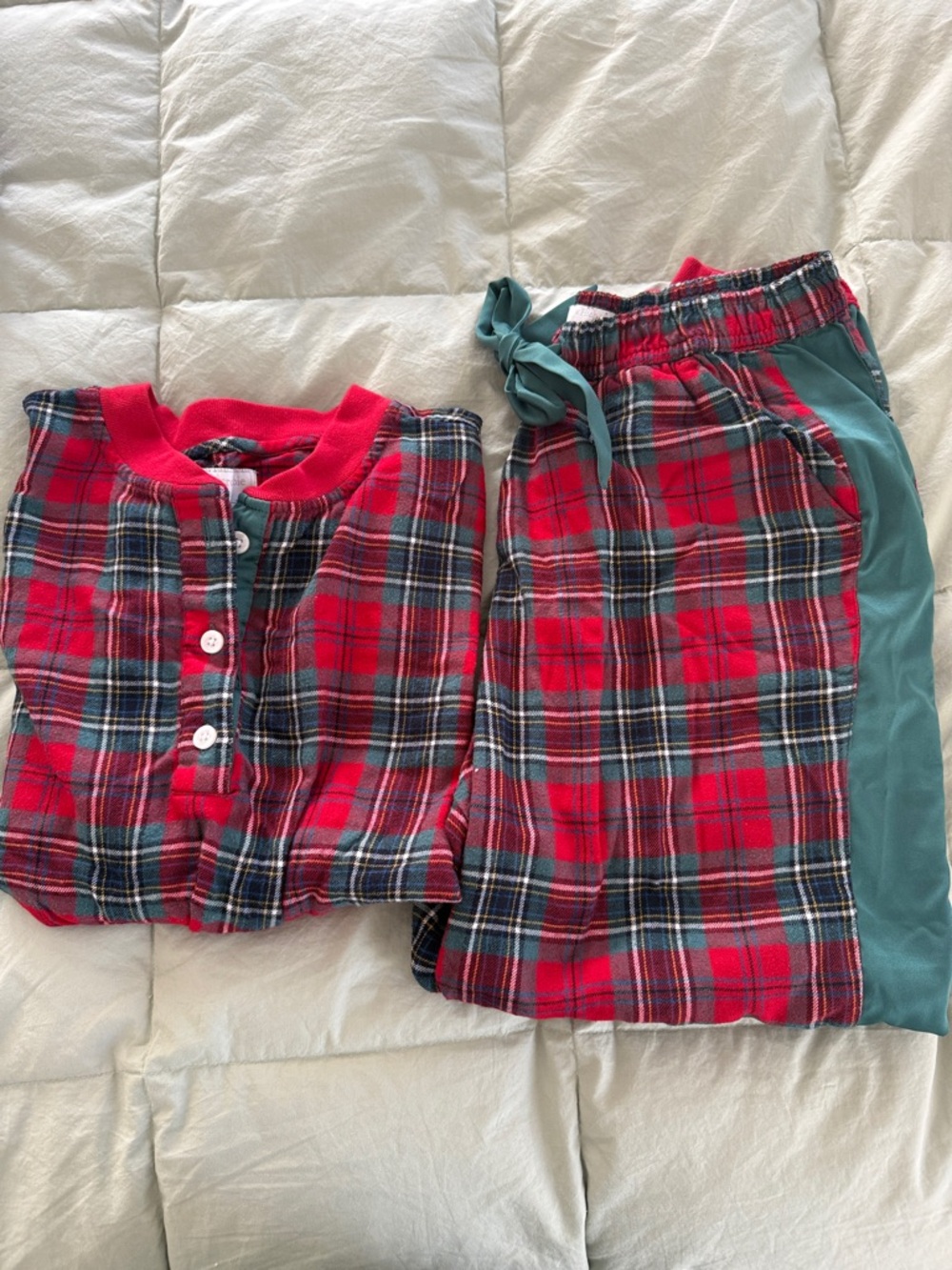 Abercrombie & Fitch Red Plaid Pajama Set with Green Side Panels